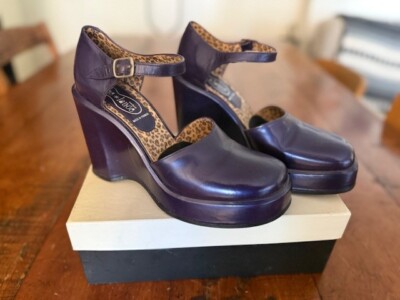 Vintage Freelance Platform Purple Leather Women's Shoes - Made in France