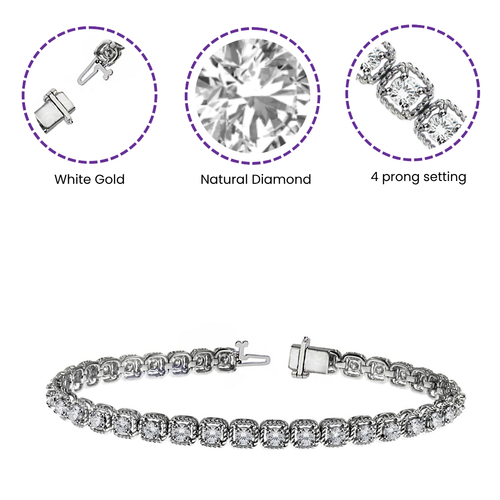 IGI 4.35 CT Round Cut Fancy Natural Diamond Tennis Bracelet 14K White Gold - Picture 2 of 6