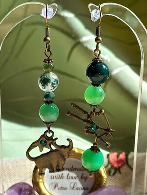 Ohrringe MOOSACHAT + CHRYSOPRAS Geburtsstein MAI Sternzeichen Bild STIER Schmuck