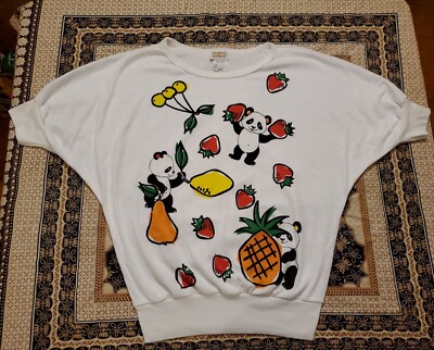 NOS VTG NEW YORK KNITWORKS Dolman Sleeve Shirt DEADSTOCK Pandas & Fruit CUTE! Md