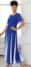 Sz 16W PLUS Ashro Blue White Formal Church Wedding Party Addae Flowy Gown Dress