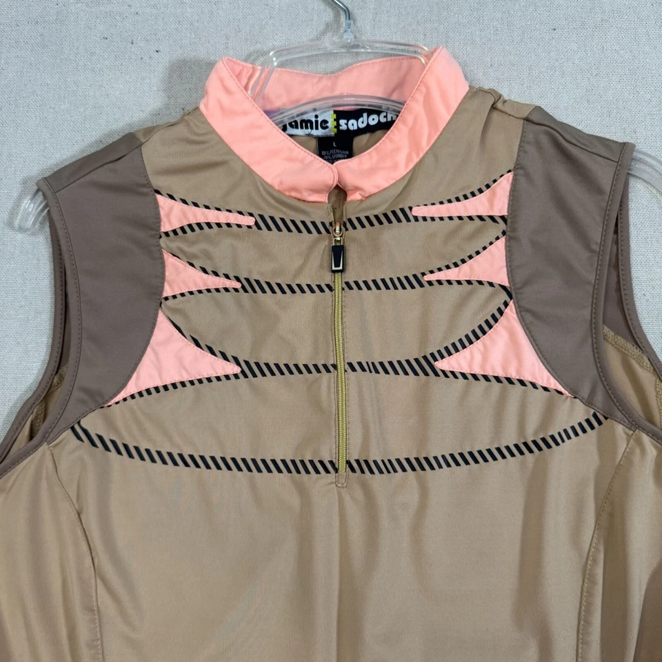 Jamie Sadock Sleeveless Tan & Pink Colorblock Pullover Womens Golf Polo Shirt L - Image 2 of 4