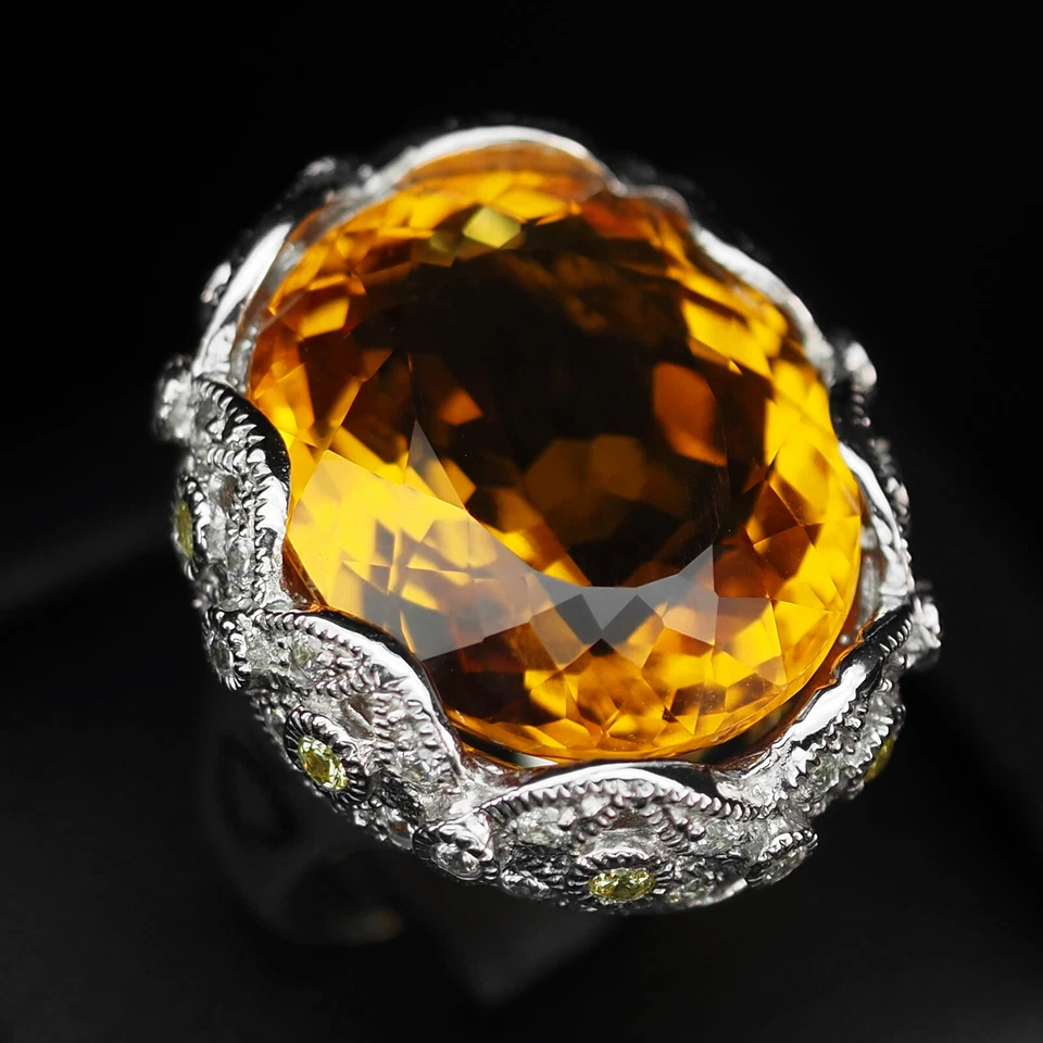 Anillos Palmeira Amarillo Citrino Ovalados 27Ct Plata de Ley 925 Hechos a Mano Talla 7.5 Foto 3 de 4