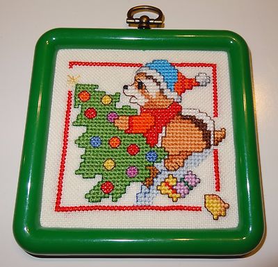 Raccoon Christmas Ornament  Finished Cross Stitch 4'' Decorating Tree New