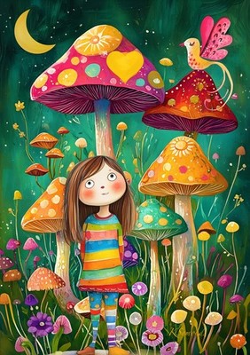 ACEO Artist Trading Card - 2.5x3.5 Digital Painting Girl In A Strange Land, ATC