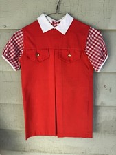 Vintage 60  s Sears Mod Red White Gingham Blouse School Dress Jumper Girls Sz 7