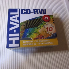 Hi-Val CD-RW 80min/700MB 1X -4X compatible Rewritable 10 Pk With Jewel Cases New