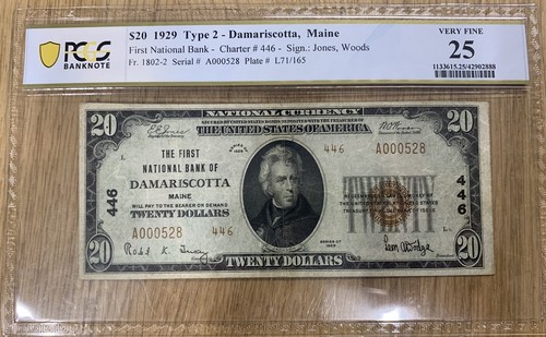 1929 $20 National DAMARISCOTTA, Maine PCGS VF25 Charter #446 ME 949376-1 - Picture 2 of 4