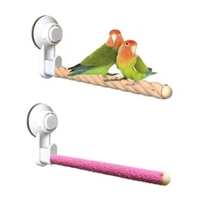 2Pcs Bird Perch With Suction Cup, Wooden Parrot Stand, Shower and Window 