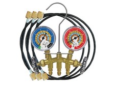 Mastercool 33524-TP - R600a, R290 & R134a 2-way Brass Manifold Gauge Set with