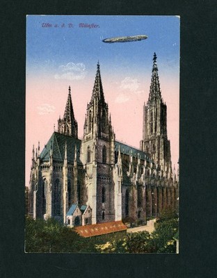 Postcard Ulm-Munster run with Zeppelin