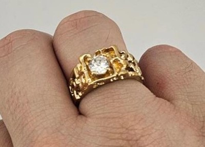 Gold Tone Lord of the Rings Style Ring with Clear Stone