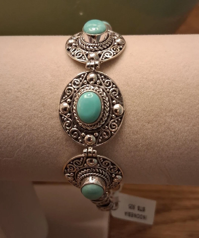Pulsera Bali Legacy Collection Azul Turquesa Sonora Talla 8.25 Plata Níquel F Foto 3 de 4