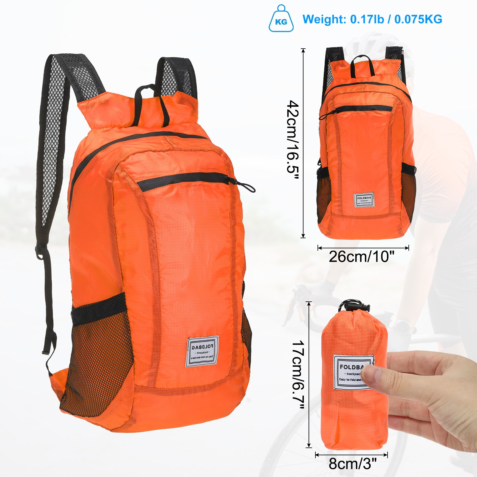 Hiking Backpack, Lightweight Portable Backpack for Hiking Camping, Orange