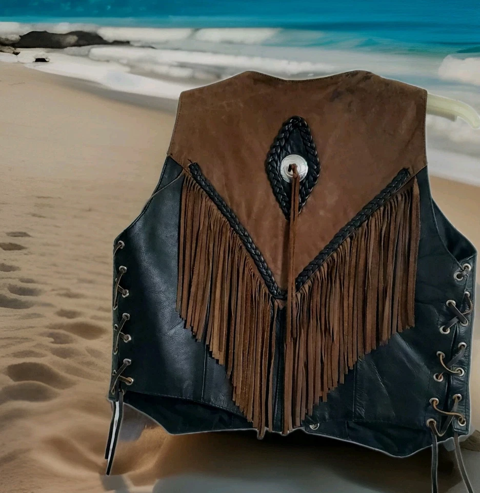 МОТОЦИКЛЕТНЫЙ ЖИЛЕТ ИЗ КОЖИ И ЗАМШИ - Изображение 2 из 4