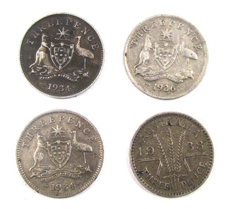 Australia 1926 34 & 38 3 Pence Sliver Circulated World Coin Lot