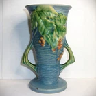 Vintage Roseville USA Art Pottery Vase Bushberry Green & Blue 90-6" Twin Handles