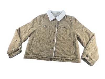 Vtg Marvin Richards Jacket/Coat Women Sz XL Beige Corduroy Sherpa Collar/Lined