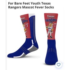 NWT For Bare Feet Y Texas Rangers Mascot Fever Socks Blue Red Baseball Size OSFM