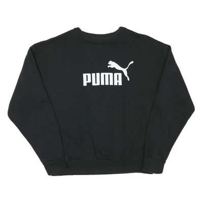 PUMA Sweatshirt Homme Noir Coton Mélangé Col Ras-de-cou M Logo Pull-over - Photo 1/4