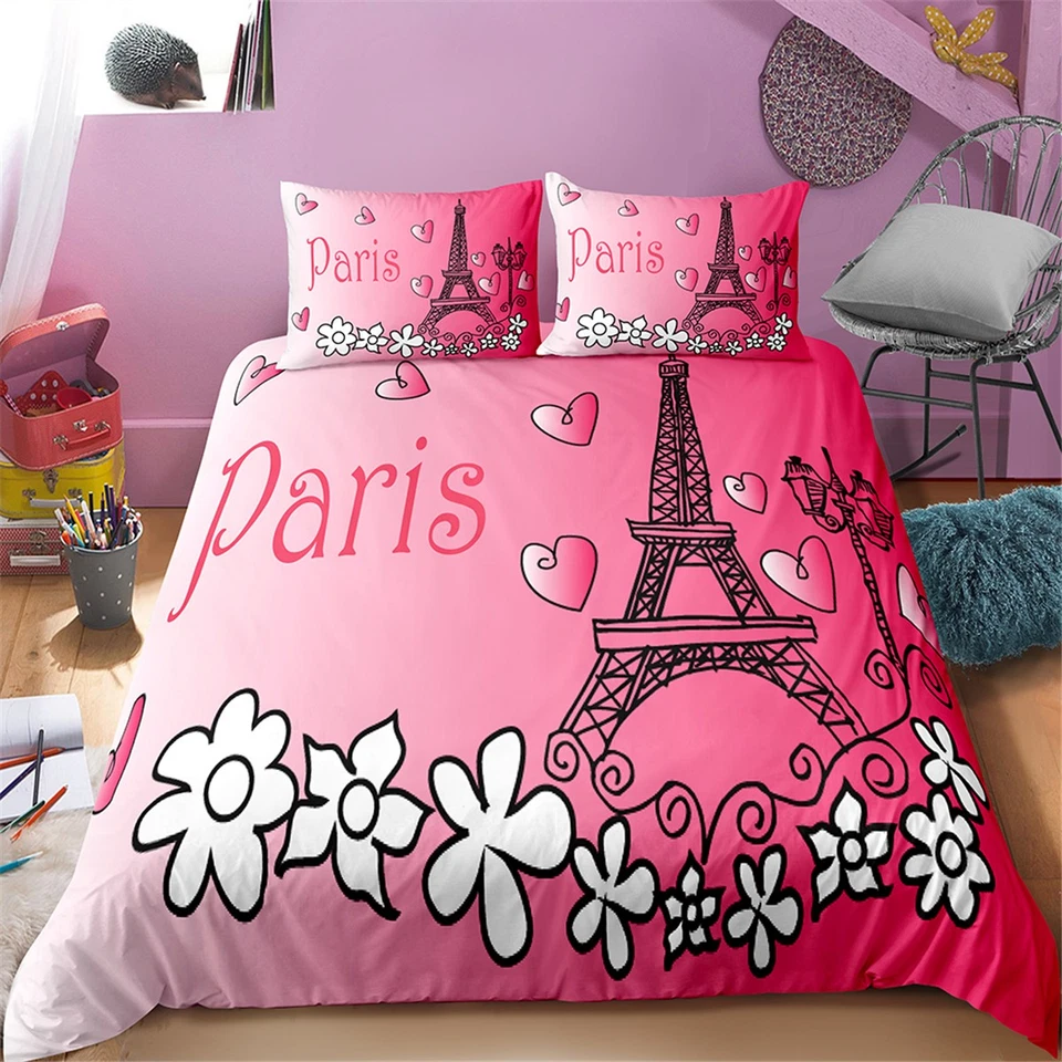 Ensemble housse de couette taie d'oreiller pour lit simple double king super king tour Eiffel - Photo 3/4