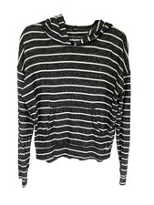 American Eagle Black White Striped Hoodie Sweater Size Small