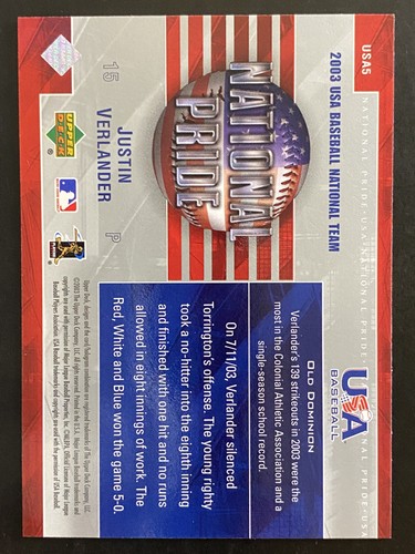 Justin Verlander 2004 Upper Deck USA Baseball National Pride #USA5 - Picture 2 of 2