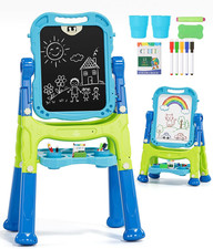 Easel for Kids 3-5, Magnetic Chalkboard Whiteboard Blue  Toddler Art Easel wi