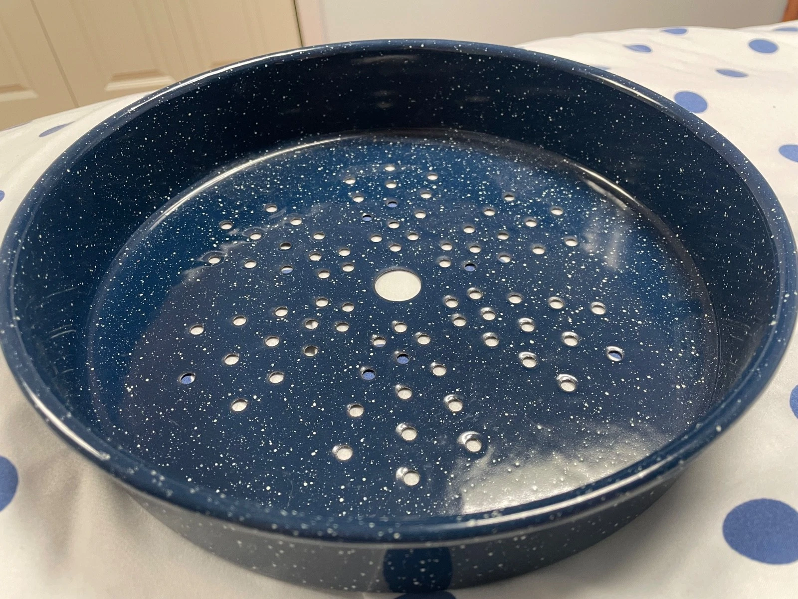 Vintage Graniteware Colander Strainer insert Navy White Speckles 10" bowl dish