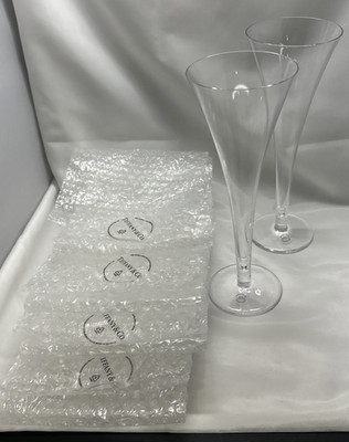Tiffany Hollow Stem Fluted Champagne Trumpets Set of 2 New with Tiffany Seals