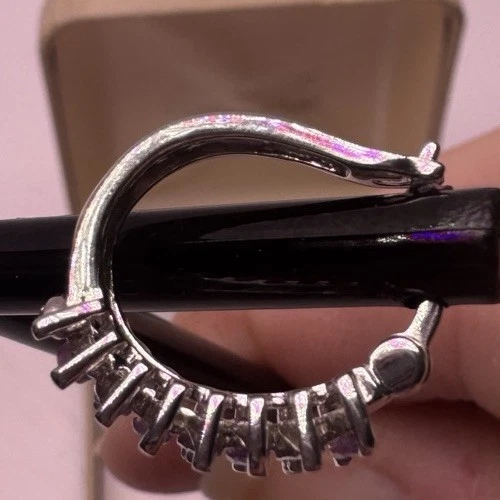 Pendientes de aro de platino Vermeil sobre 925 marquesa amatista y diamantes PROBADOS Foto 4 de 4