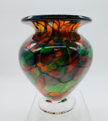 The Glass Forge 2011 Rainbow Squat Vase Hand Blown Art Glass Oregon