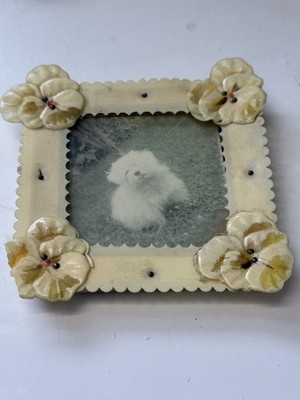 Antique French Ivory Celluloid Pansy Floral Mini Picture Frame c1900 1915