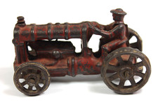 Vintage Red Cast Iron Tractor Farm Model w/ Driver AC Williams Fordson 3.5"