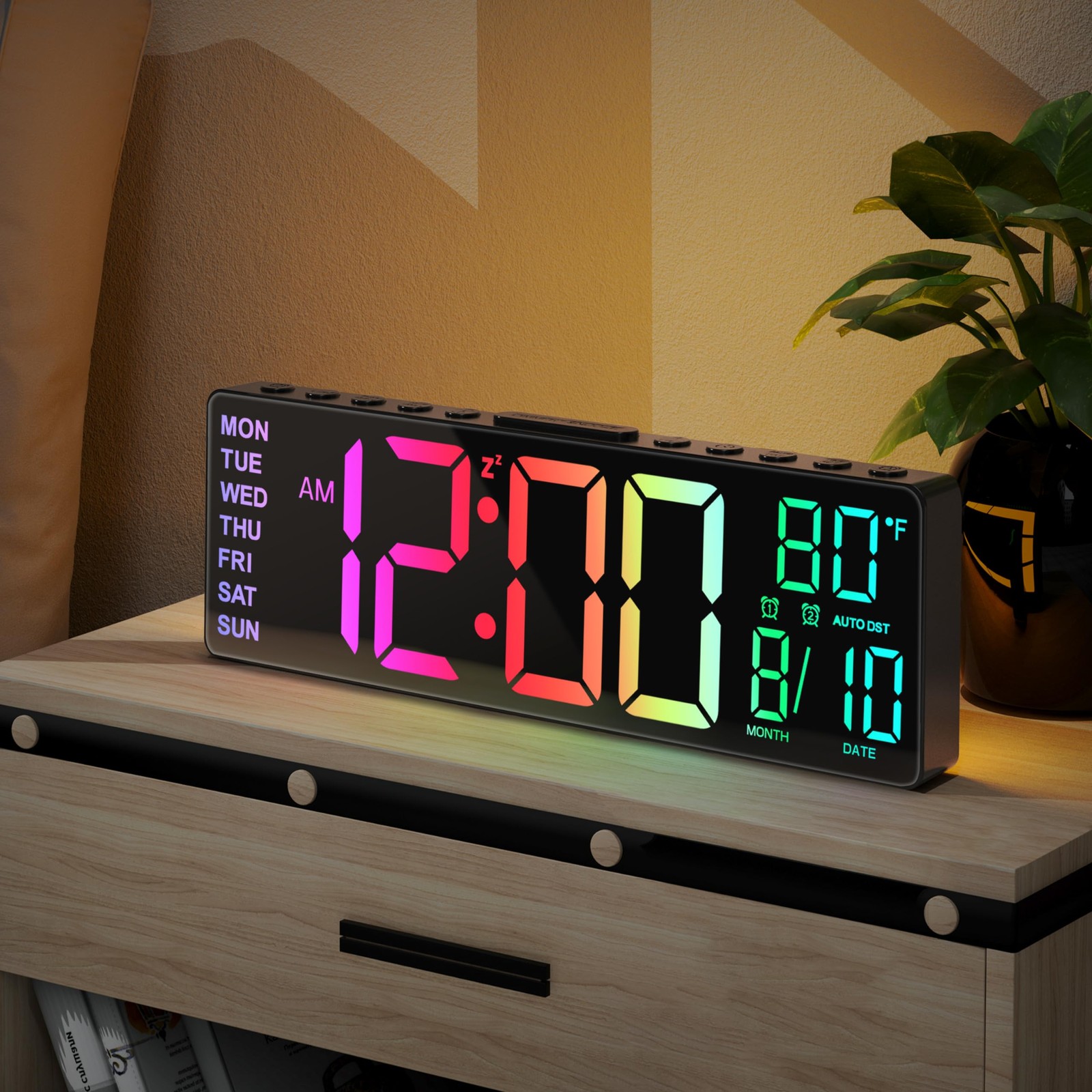 10.5 Inch Digital Alarm Clock with RGB Colors, Date & Timer
