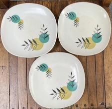 3 x Vintage Ornamin Melamine SidePlates -6.5" Atomic MCM Botanical Pattern