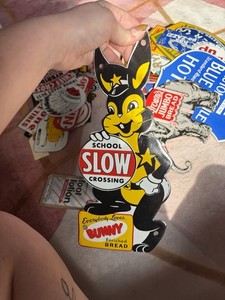 Porcelain Slow Bunny Bread Cop Sign