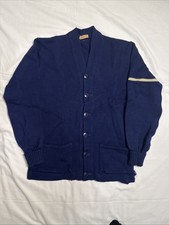 Vintage 40s 50s Varsity Letterman Cardigan Blue Wool Sweater Size M