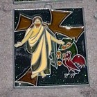 4 PC Stained Glass Look Christmas Ornaments Green Red Jesus Christianity Festive — photo 2