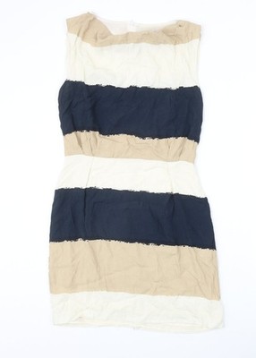 Zara Damen beige gestreift Viskose A-Linie Größe M Wasserfallausschnitt Reißverschluss