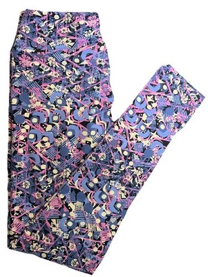 New LuLaRoe OS Floral Pink Purple & Blue Geometric Print Leggings Size OS (2-10)
