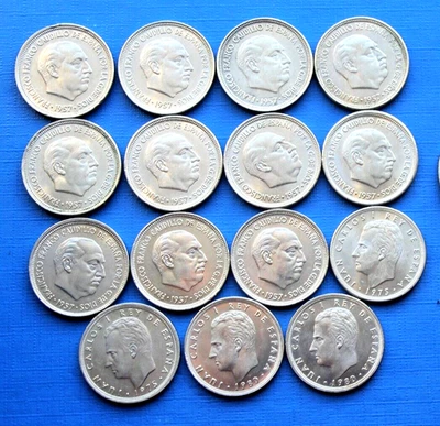 Lot : Série de 15 x 5 Pesetas Franco & Carlos sans doublon - Photo 1/4