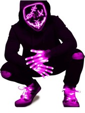 2 setsHalloween Led Mask, Light Up Mask and Gloves for Cosplay Costume Red