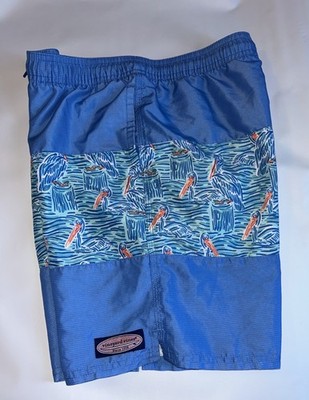 Vineyard Vines Boys Swim Trunks L 16 Blue Pelican Print Board Shorts
