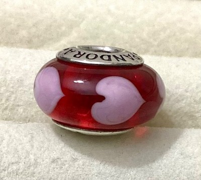 Pandora Rotes Herz Murano Glas Bead Charm S925 ALE Guter Zustand