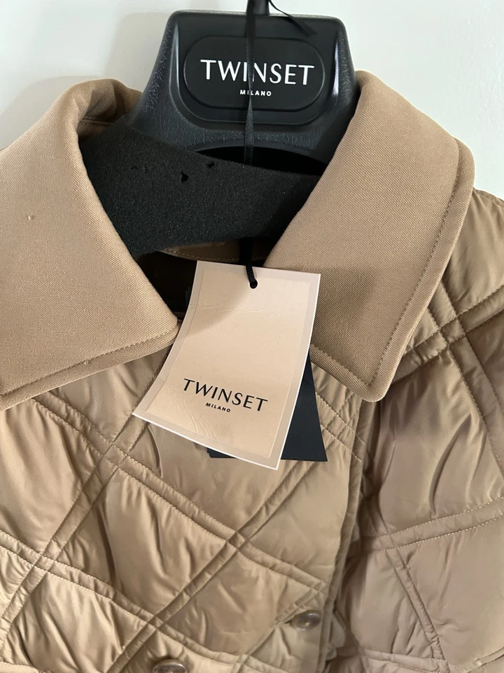 TwinSet Milano 女式 Puffer Trenchcoat 暖米色 S 码 — 第 3/4 张图片