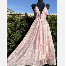 En Saison NWT Pink Floral Maxi Dress Pleated Empire Waist Romantic Garden Sz S