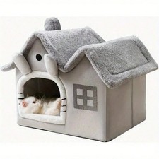 New Cozy Fleece Eave Pet Cave Warm Bed Small Dog Cat Hideaway Foldable House