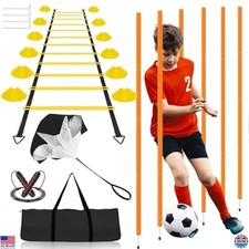 Speed  Agility Training Set - 20ft Ladder, 6 Poles, 12 Cones, Parachute, Rope
