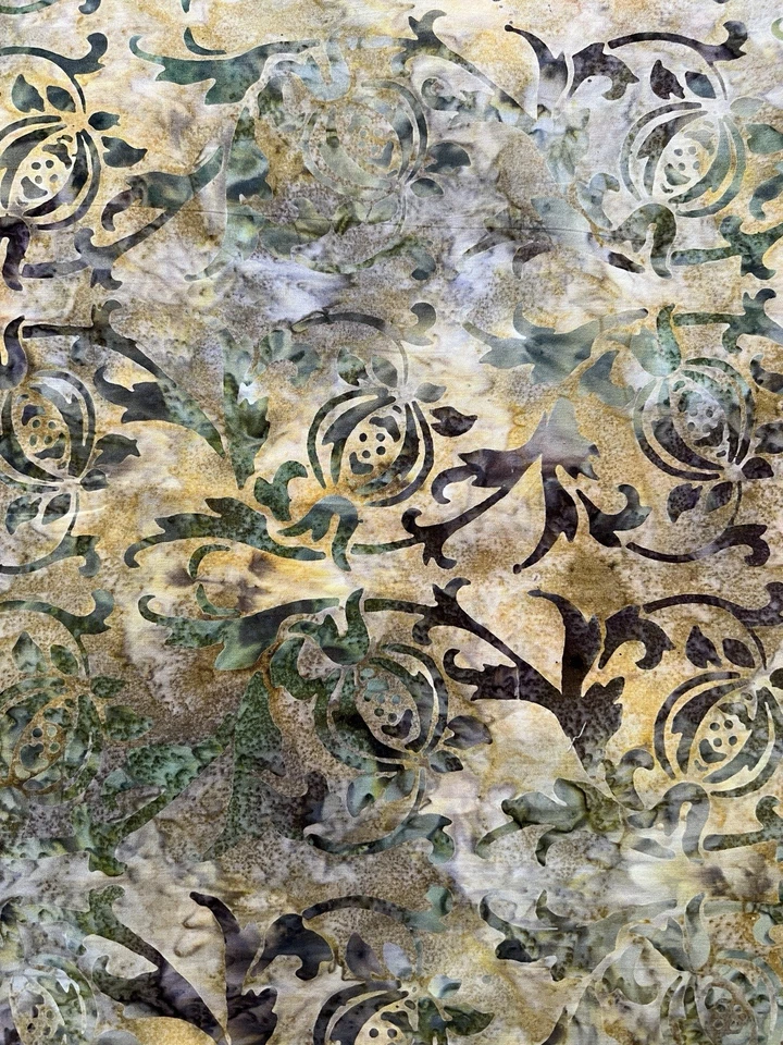 MODA Batik Fabric- Laundry Basket Quilts - Gold Print Cotton - 1 7/8 Yard VTG - Image 2 of 3